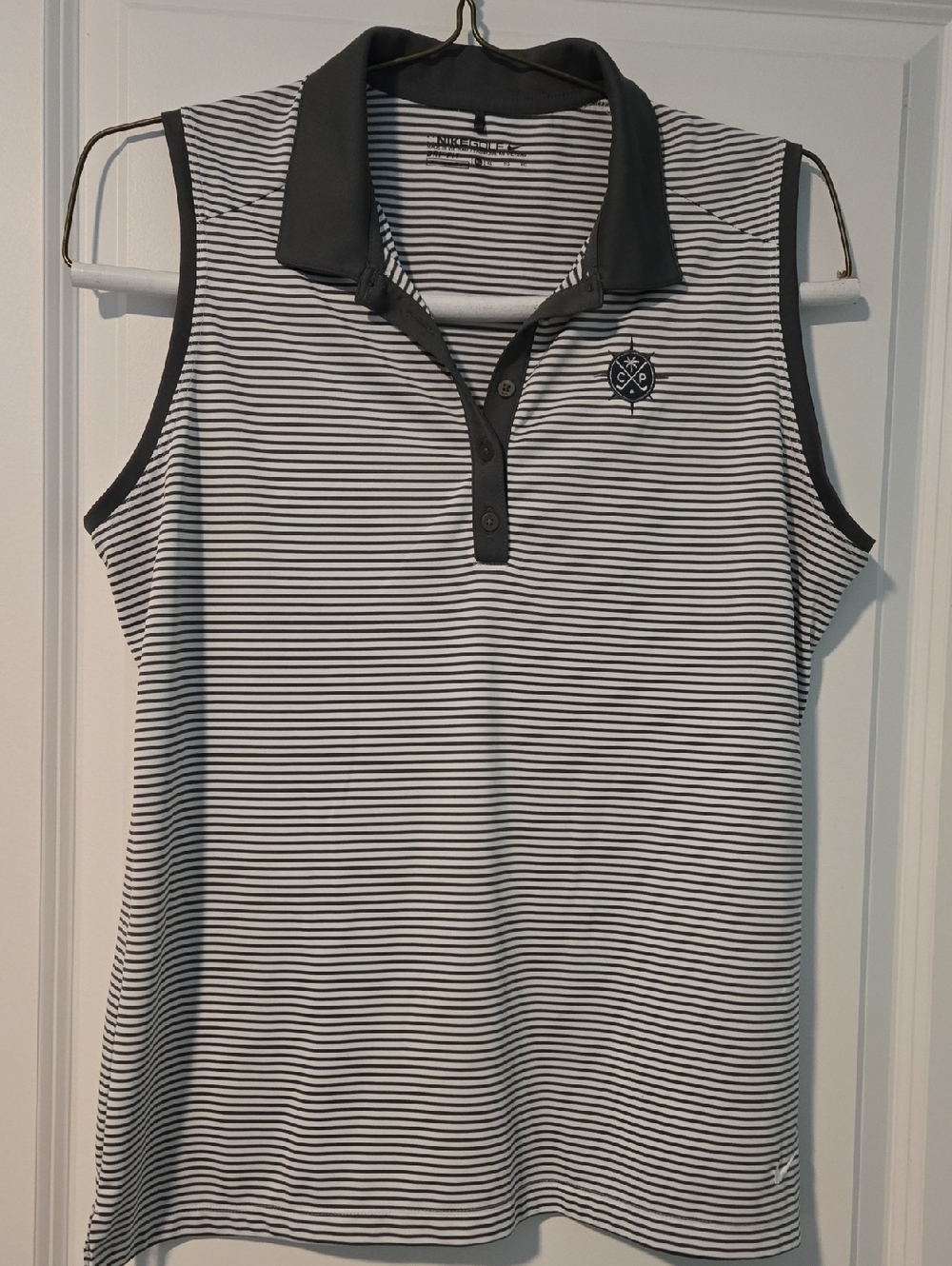 Nike Golf Dark Gray & White Striped Sleeveless Polo